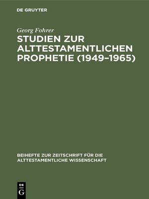 cover image of Studien zur alttestamentlichen Prophetie (1949–1965)
